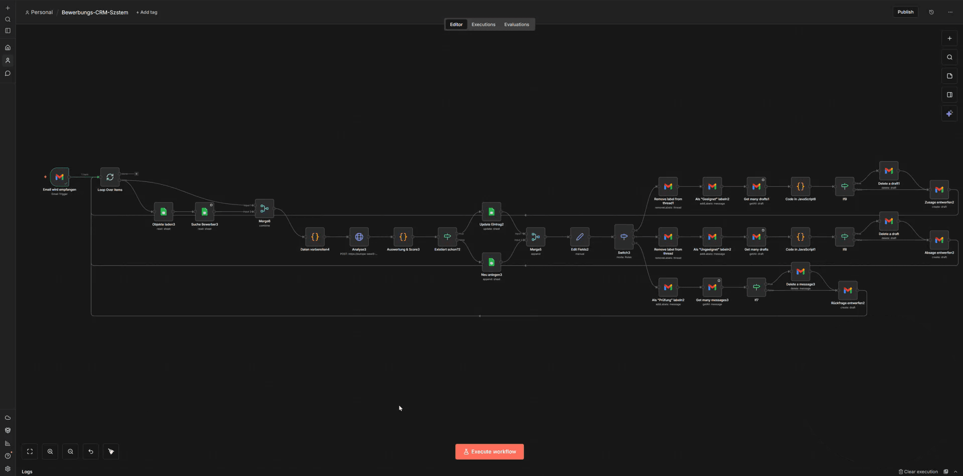 n8n-Automatisierung: Bewerbungs-CRM-System mit KI-Dokumentenanalyse und automatischem E-Mail-Routing